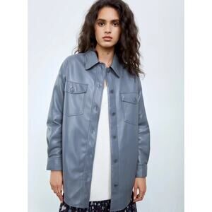 Wilfred Aritzia Ganna Button Down Faux Vegan Leather Jacket Shacket Medium